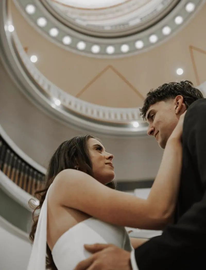 Bride and groom under rotunda dome wedding photography Oklahoma