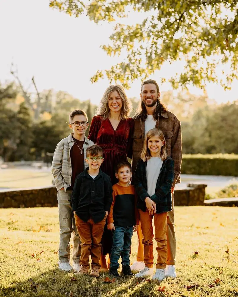Family of six fall portraits golden hour park Oklahoma City