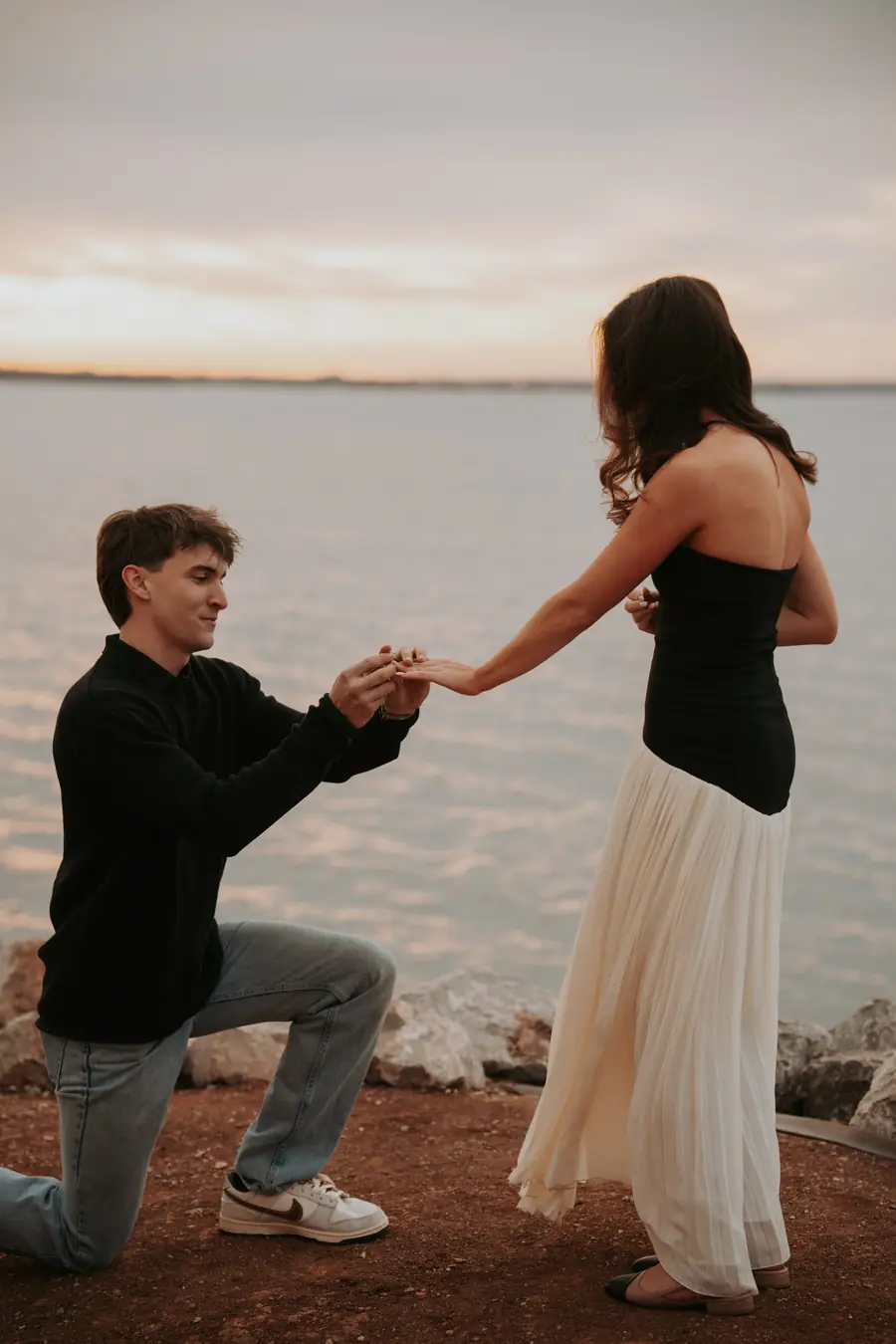 Lakeside sunset proposal photography Oklahoma