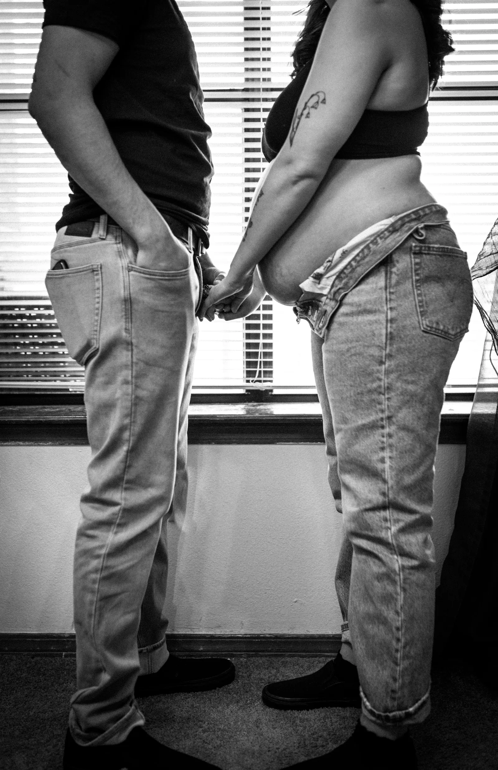 Maternity couple window light black and white Oklahoma