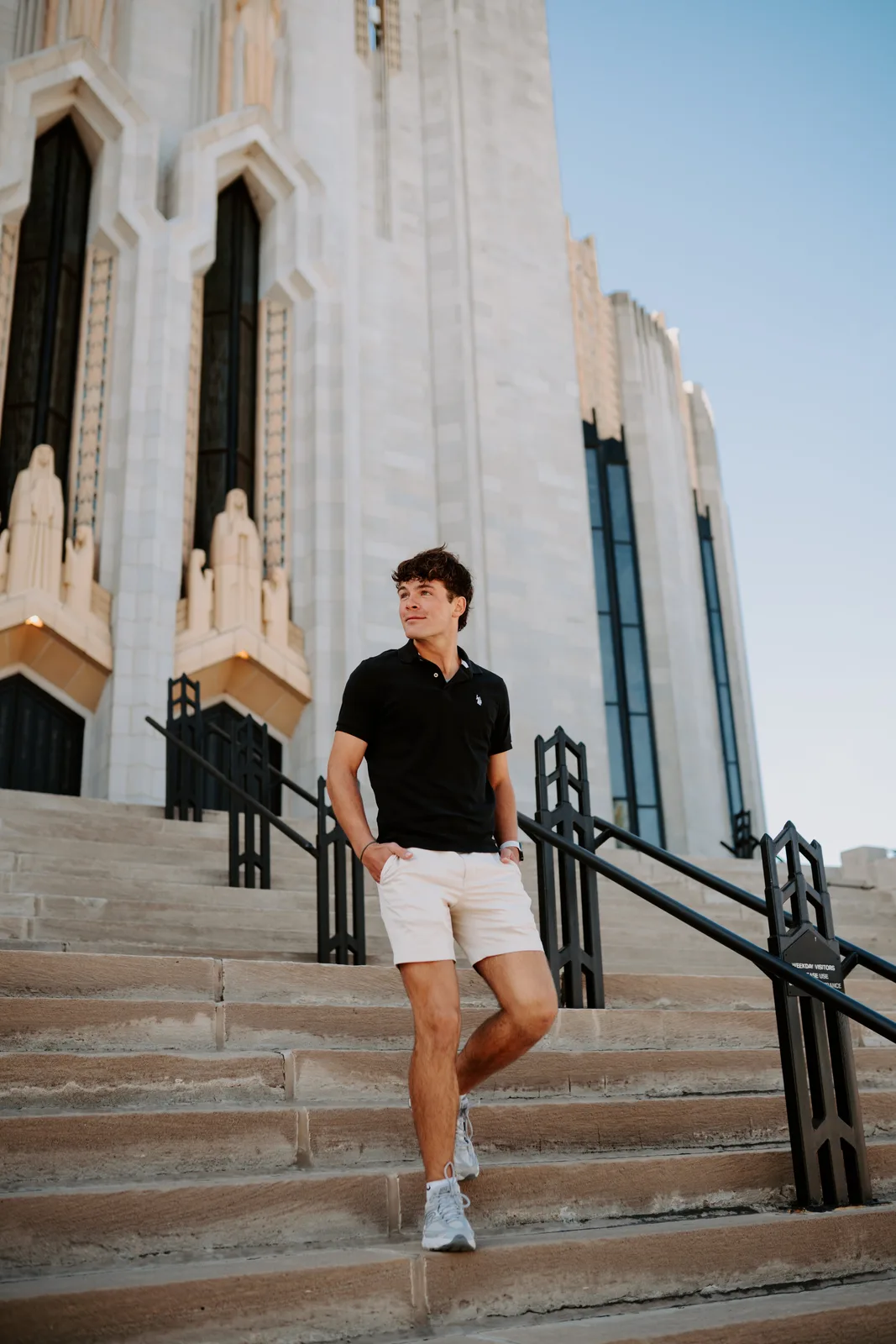 Senior guy dramatic light urban portrait Tulsa Oklahoma